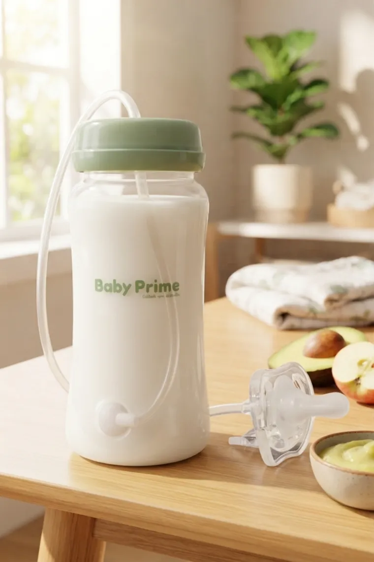 Biberón Baby Prime en modo manos libres con chupón
